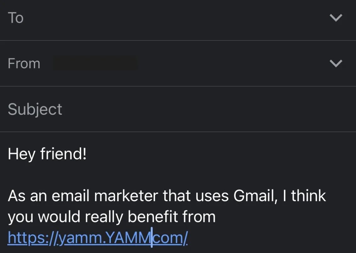 Editing the linked text in the Gmail mobile draft.