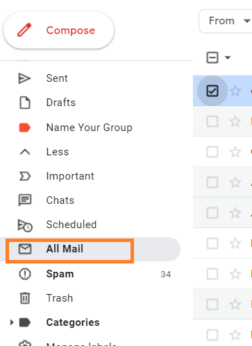 Gmail sidebar with All Mail highlighted.