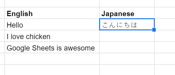 Hello translated into Japanese as こんにちは.