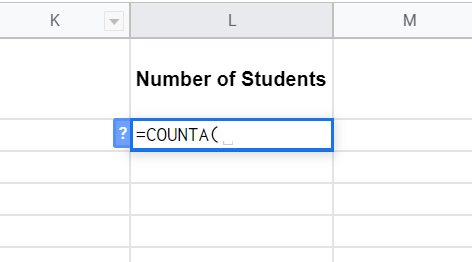 Starting a COUNTA formula under Number of Students.