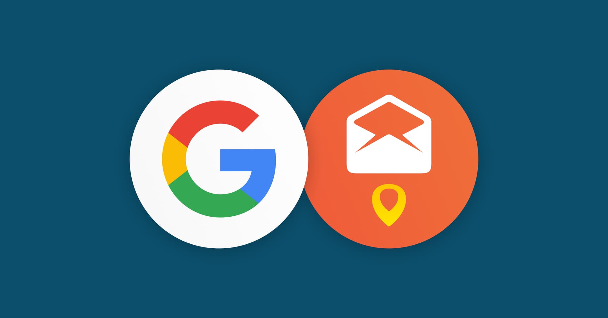 Google logo beside an email symbol and location pin.