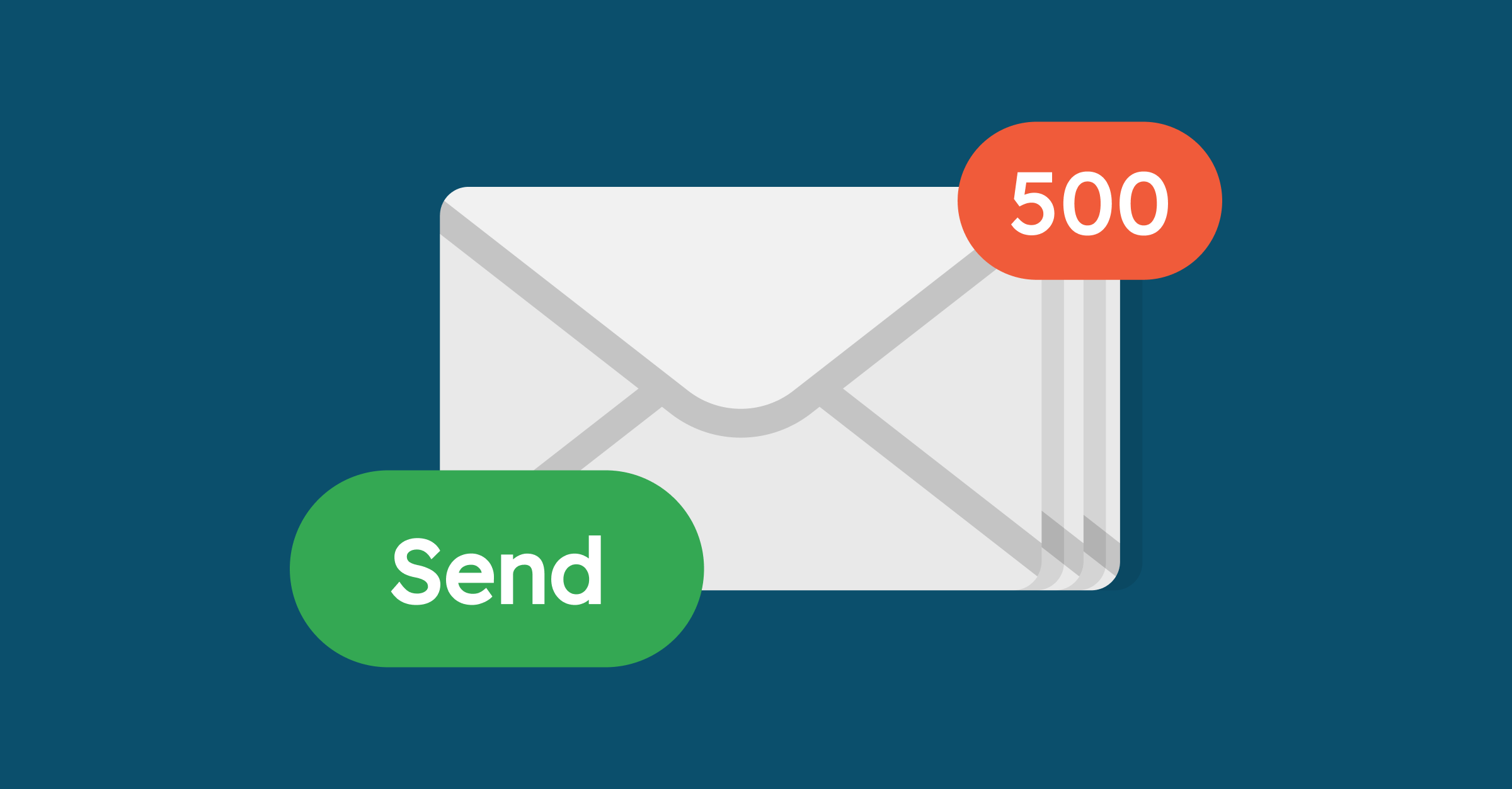 Stack of email messages with a Send button and a 500 badge.