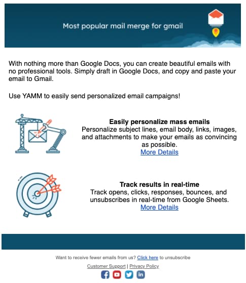 A fully designed email created in Google Docs