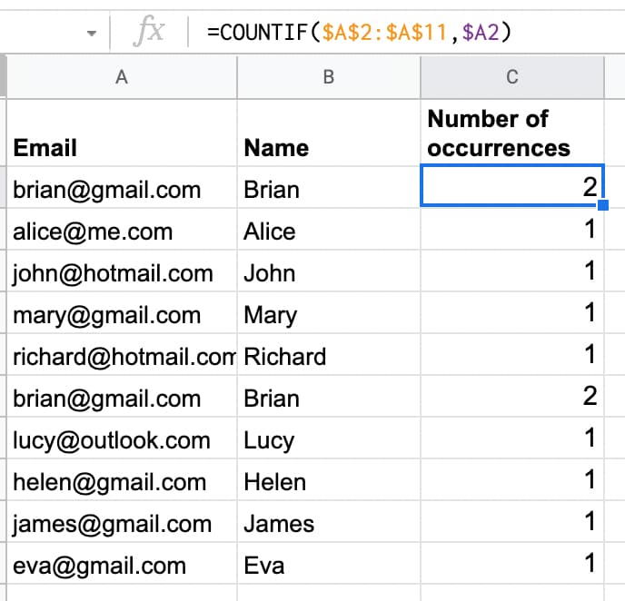 Use COUNTIF formula to count how many times a value is repeated