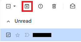 Gmail archive button highlighted above a selected message.