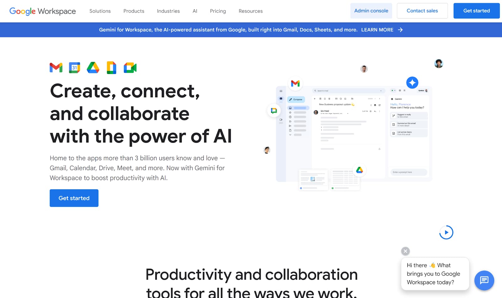 Google Workspace homepage describing its productivity and collaboration apps.