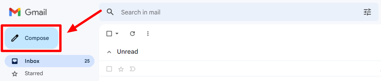 The Gmail Compose button is highlighted.