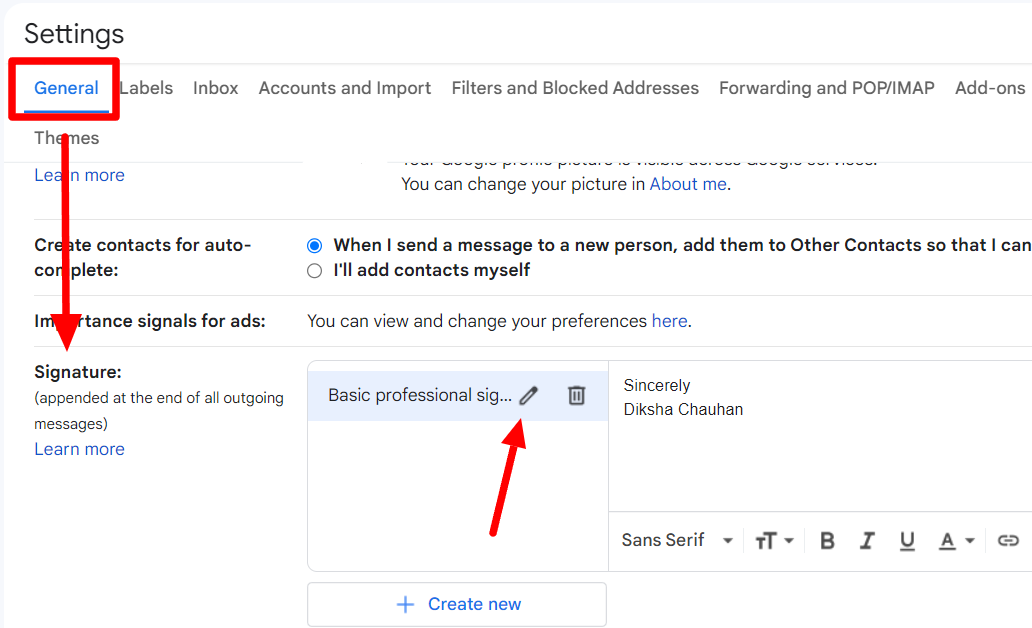 The pencil icon beside the saved signature's name is highlighted.