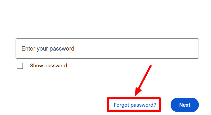 Google password screen with Forgot password highlighted.