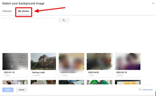 Background image selector on the My photos tab.