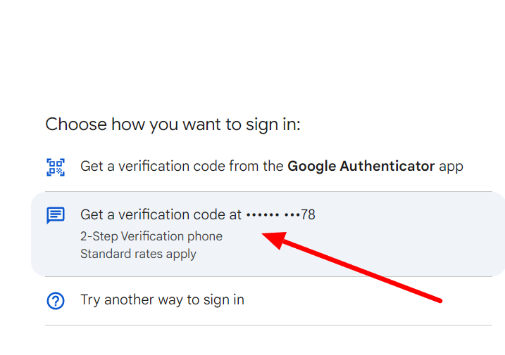 Google offers verification through an authenticator app or a code sent to the registered phone.