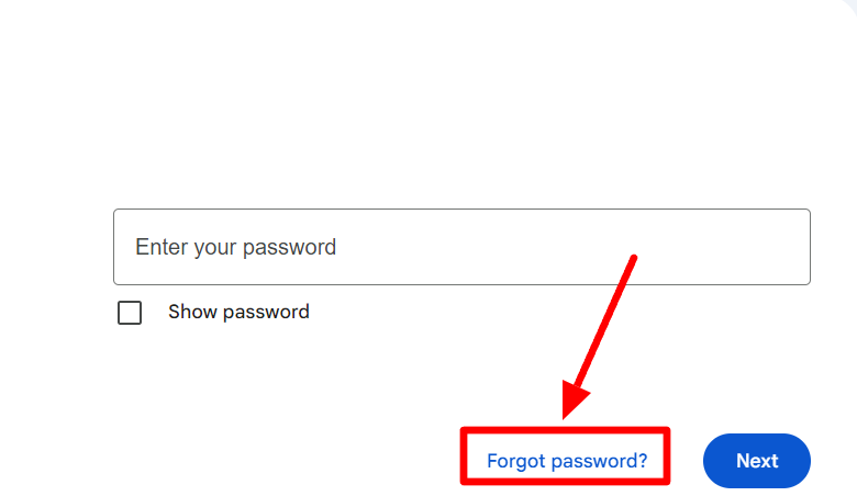 The Forgot password link on Google's sign-in form is highlighted.