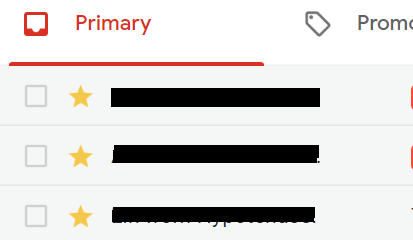 Gmail inbox with several messages marked by yellow stars.