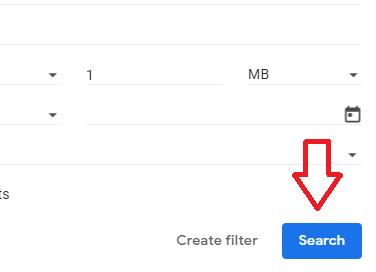Gmail advanced search with the Search button indicated.