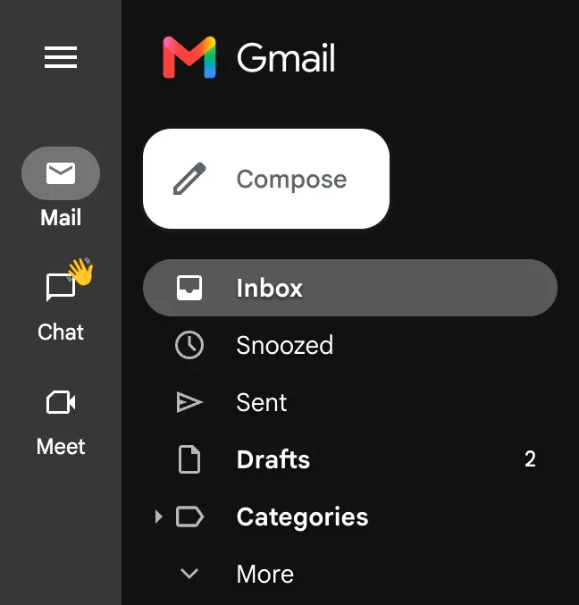 The Compose button at the top of Gmail's left menu.