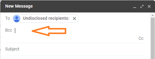 Gmail draft with the Bcc field expanded beneath Undisclosed recipients.