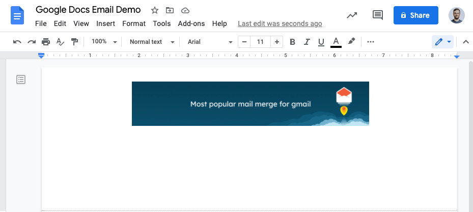 An email being created in Google Docs with an image header