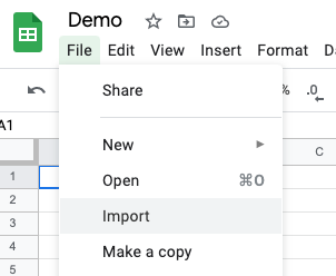 Shows the screen in Google Sheets to import data