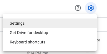 Shows how to open settings in Google Drive