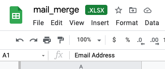 Shows an Excel file open in Google Sheets