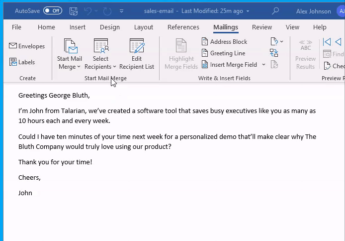 How to select the recipient data source for mail merge in Word