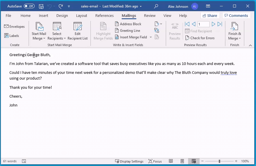 Inserting a merge field in Microsoft Word