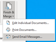 Shows the interface where you send email messages and finish an email mail merge from Word