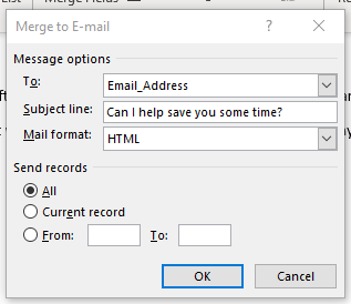 Shows the recipients dialog box for mail merge to email