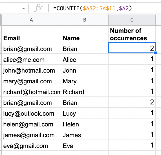 Use COUNTIF formula to count how many times a value is repeated