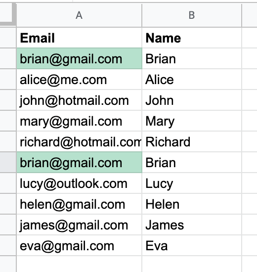 Duplicate values are highlighted in the analyzed column