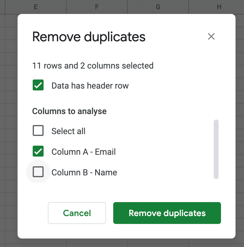 Check the box "Data has header row" and the column to analyze