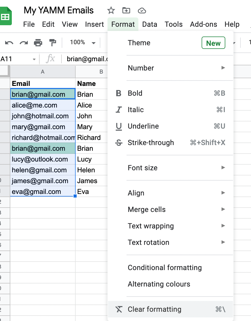 Select Format -> Clear Formatting to remove highlighting of duplicate values