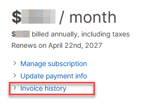 YAMM web app click invoice history