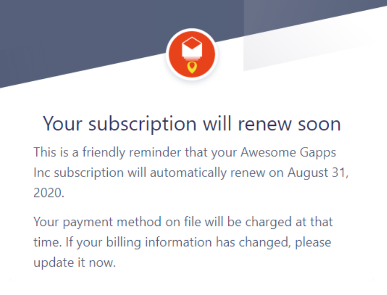 Stripe renewal reminder email