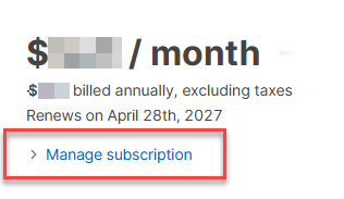 In the Billing section, click Manage subscription