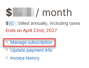 YAMM web app current plan click manage plan