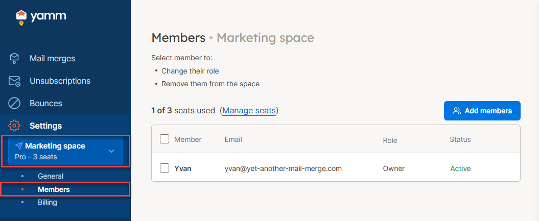 YAMM dashboard users 1on3