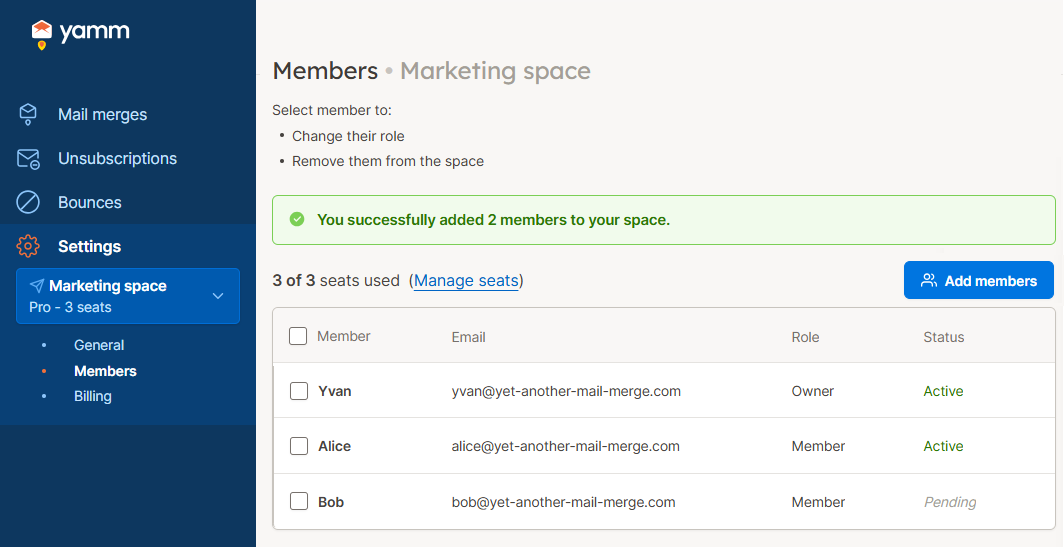 YAMM dashboard users 3