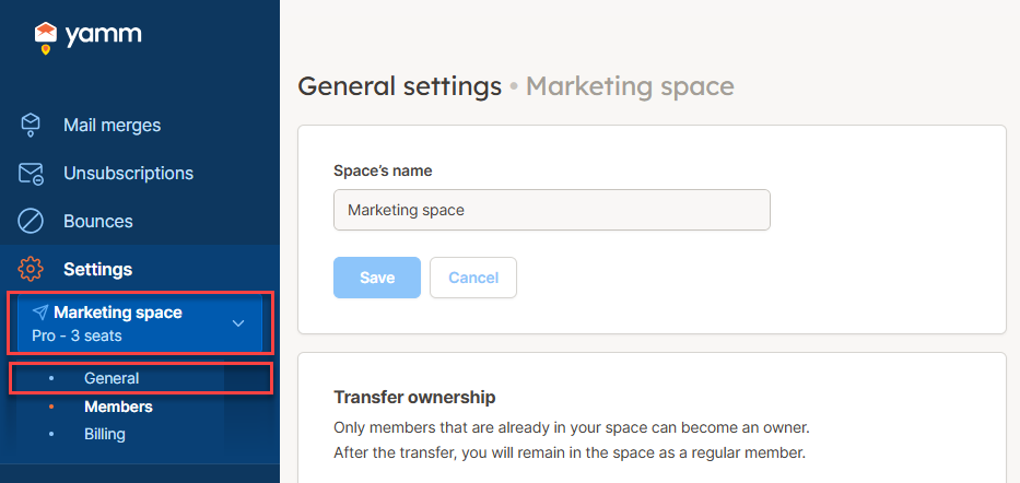 YAMM dashboard general