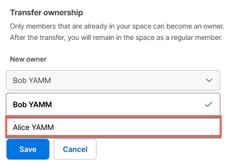 YAMM dashboard owner transfer choose