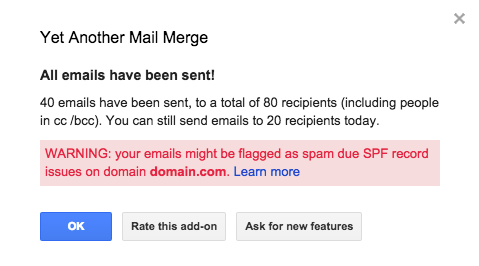 SPF record warning YAMM