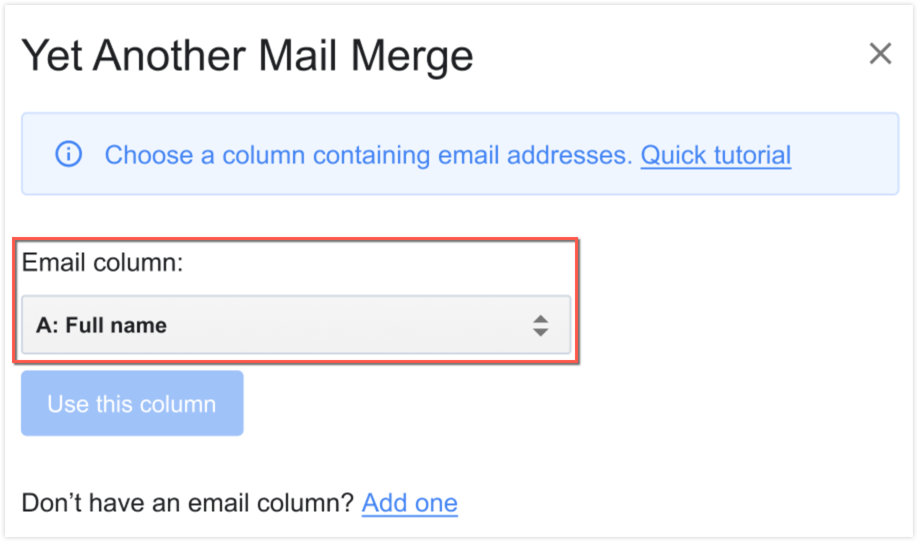 Email column name