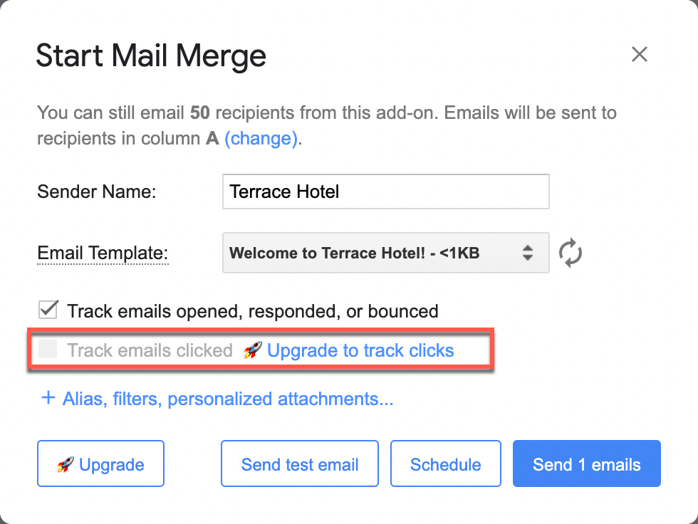 YAMM click tracking