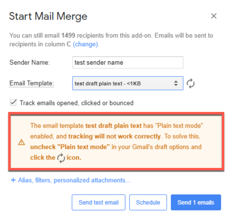 Warning plain-text mode Gmail