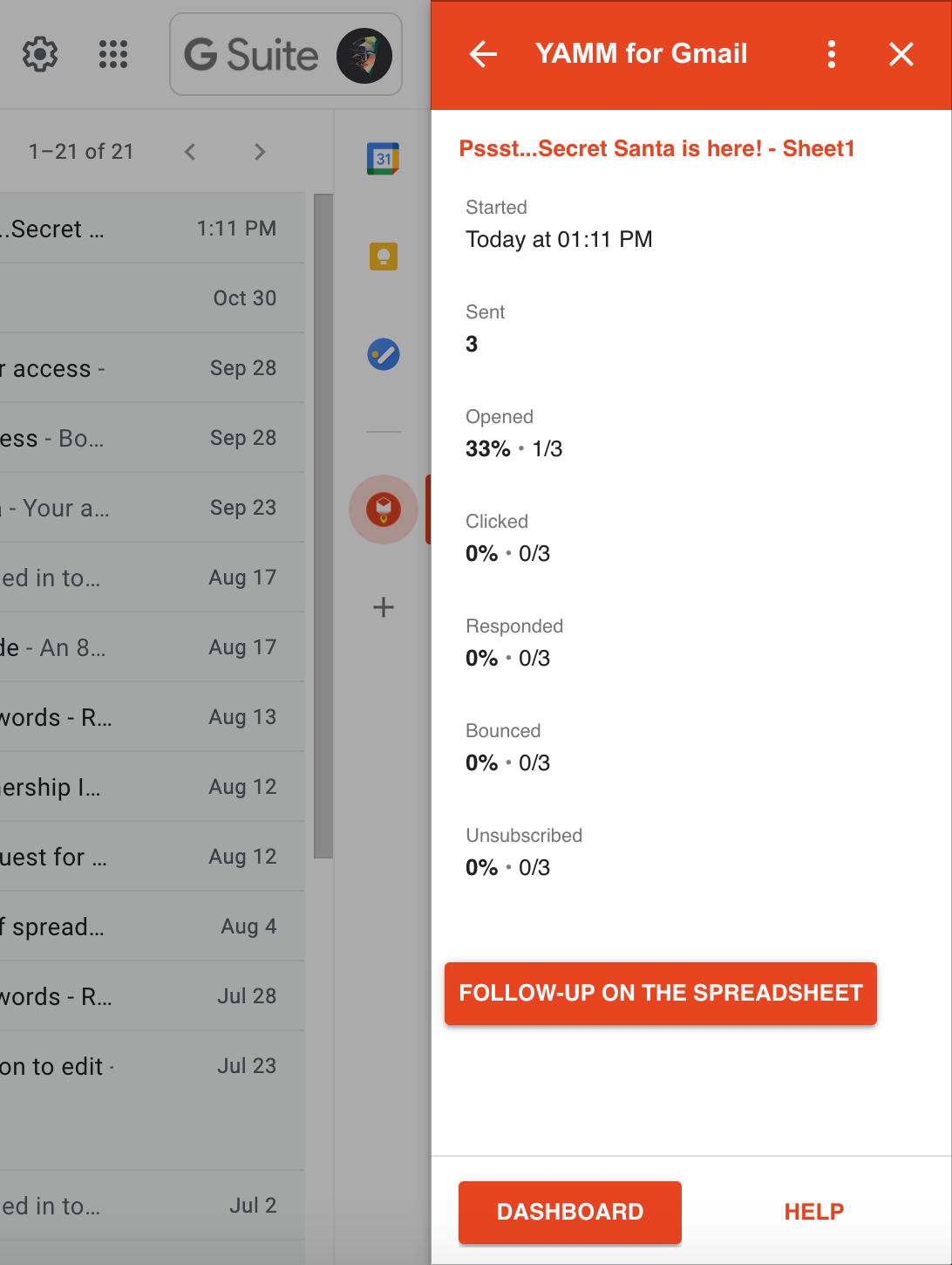 YAMM dashboard Gmail addon