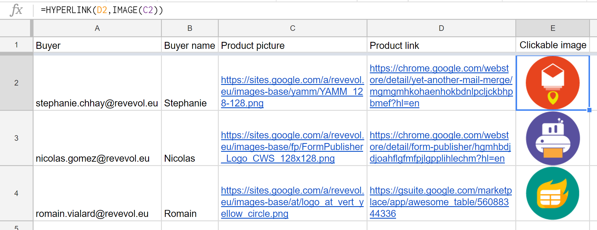 Hyperlink image formula