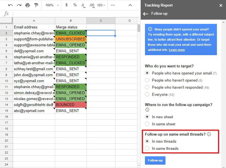 Follow-up same email threads