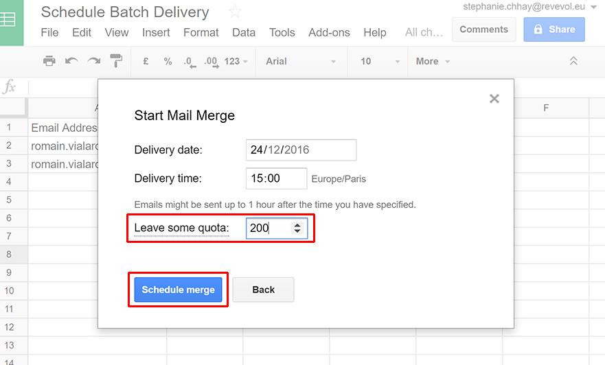Scheduling quota specification
