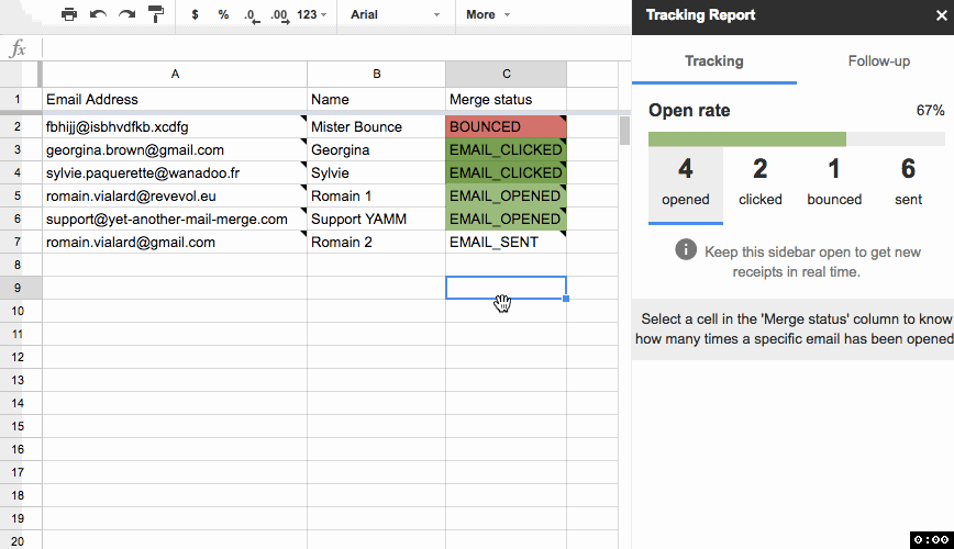 Tracking report interface