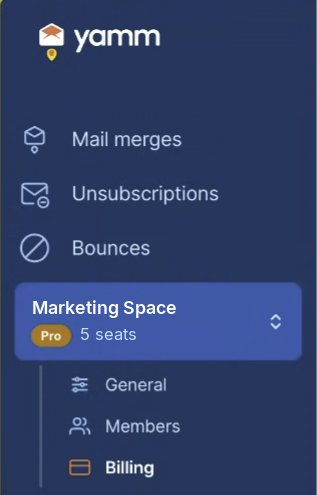 Space menu showing the updated number of seats for the space